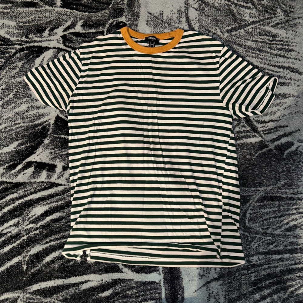Extra small green and white striped shirt
